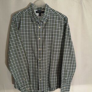 Tommy Hilfiger Men's Size Large Blue Green Yellow Black Button Front Shirt